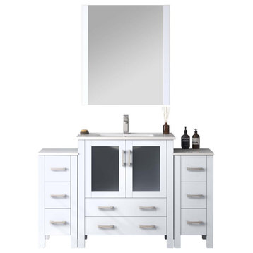 Lexora Volez 54" Bathroom Vanity Cabinet, White, Top, Mirror