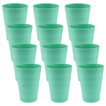 Break-Resistant Plastic Cups 12Oz, Reusable Design, Set of 12, Green