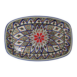 Le Souk Ceramique - Rectangular Stoneware Platter Tabarka Design - Serving Dishes And Platters