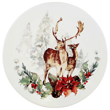 Tabletop Stag Snack/Dessert  Plate Dolomite Christmas Poinsettia Mx181403
