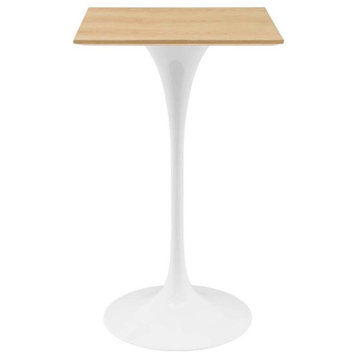Modway Lippa 28" Square Modern Wood & Metal Bar Table in Natural/White