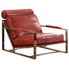 Quinto Stainless Steel and Top Grain Leather Accent Chair, Antique Red