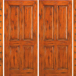 Prehung Double Door with Two Sidelites, Entry, Knotty Alder 4-Panel - Front Doors