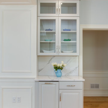 Gray Transitional Kitchen With Full-Height Backsplash