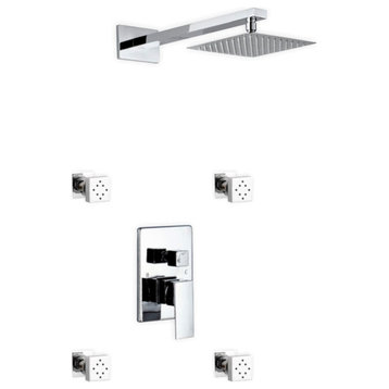 Aqua Piazza Brass Shower Set With 8" Square Rain Shower and 4 Body Jets