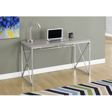 48"L Computer Desk with Thick Panel Top and Chrome Criss-Cross Legs, Dark Taupe