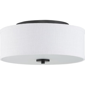 Brushed Nickel Finish Sea Gull Lighting 75952EN3-962 Stirling Two-Light Flush Mount Ceiling Light with Glass Diffuser and White Linen Fabric Shade