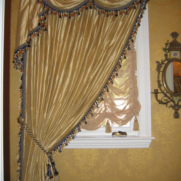 Drapery Panel with Decorative Holdback & Tassel Tieback, with Swag & Jabots over