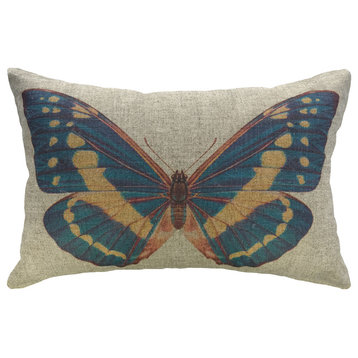 Blue Butterfly Linen Pillow
