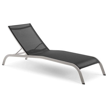 Patio Chaise Lounge, Anodized Aluminum Frame With Mesh Fabric Seat, Black