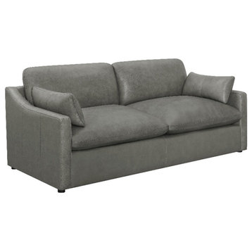 Coaster Grayson Transitional Sloped Arm Upholstered Leather Sofa in Gray