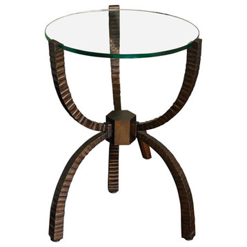 Teton Accent Table, Modern End Table Round Side Table Glass Top, Bronze Base