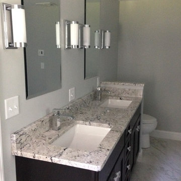 Vanity, mirrors and wall sconces