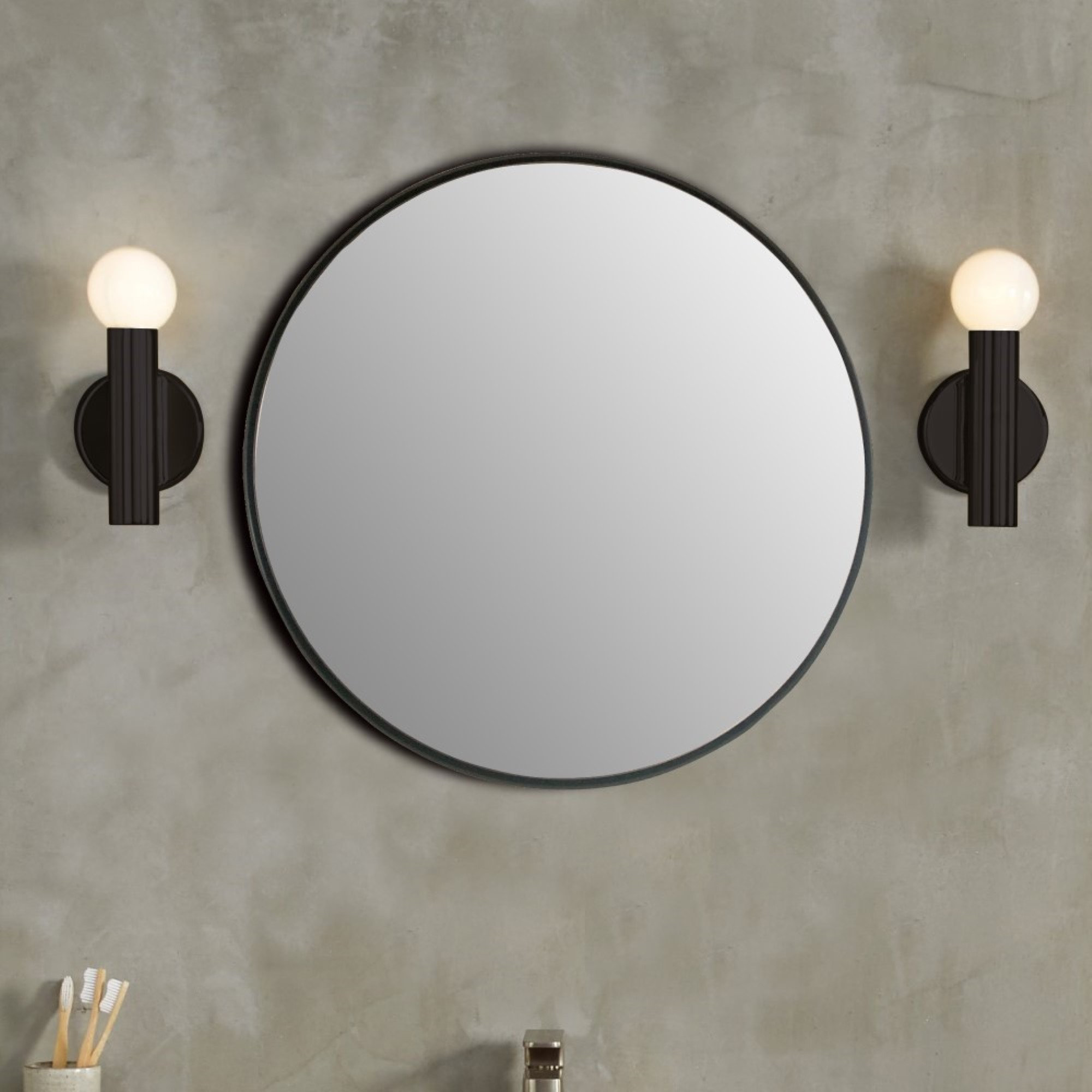 Round Metal Frame Mirror, Matte Black - Contemporary - Bathroom Mirrors - by Bellaterra Home | Houzz