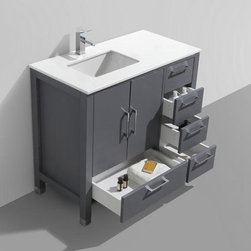 36" Matte Grey with Quartz Counter Top - Bathroom Vanities And Sink Consoles