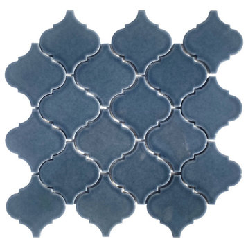 Slate Blue Glossy Arabesque Backsplash Wall Tile, 4"x4", Sample