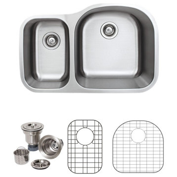 Wells Sinkware 70/30 D-shaped Bowl Sink Pack, 16 Gauge, Larger Bowl on the Right