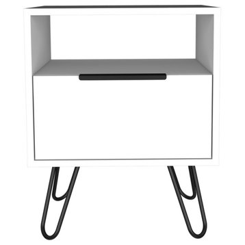 Vienna Modern Bedroom Nightstand with Cabinet and Hairpin Legs, White