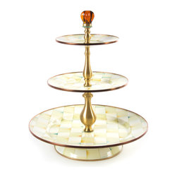 Parchment Check Enamel Three Tier Sweet Stand | MacKenzie-Childs - Serving Utensils