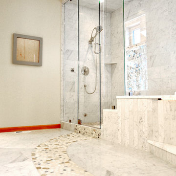 Marble Bathroom Floor with River Rock