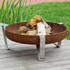 Agila Modern Patio Fire Pit, Rust and Stainless Steel