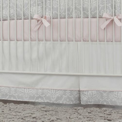 Pink and Gray Damask Crib Skirt - Nursery Decor
