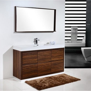 Kubebath Bliss 60" Single Sink Walnut Free Standing Modern Bathroom Vanity