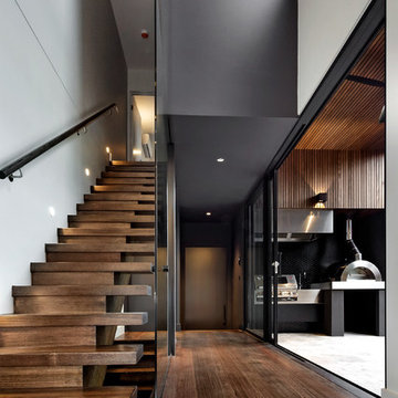 Link from hallway to outside Alfresco area showing void to upper level