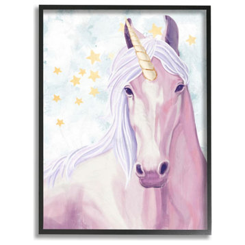 The Kids Room by Stupell Gold Star Pink Purple Unicorn Painting, 11 x 14