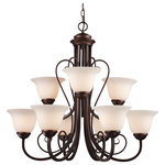 Trans Globe Lighting - Laredo II 29.5" Chandelier - The Laredo II 29.5" Chandelier illuminates any room it is placed in and provides an elegant look to the living space. The body of the chandelier stands out among decor with its bold and glamorous design.  This Spanish style two tiered, nine-light chandelier features an elegant Antique Bronze finished metal frame with soft scrolls.  Each arm holds a bell shaped White Frost glass shade, bringing new style to classic appeal.  This fixture includes a decorative matching chain for hanging.  The Laredo II Collection includes a wide offering of matching indoor light fixtures, giving it added flexibility for use in any home.