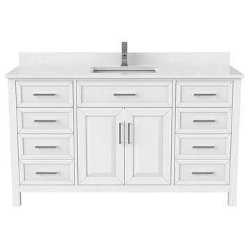 Terrence 60" Vanity with Power Bar and Drawer Organizer, White
