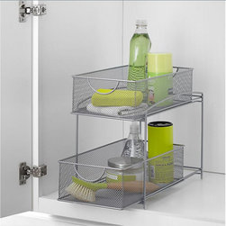 ORG 2-Tier Mesh Sliding Cabinet Baskets in Silver - Bathroom Organizers