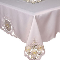 Xia Home Fashions - Elegant Daisy Embroidered Cutwork Tablecloth - Tablecloths