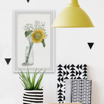 "Sunflower in Glass Vase" Framed Painting Print