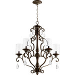 QUORUM INTERNATIONAL - QUORUM INTERNATIONAL 6073-5-39 San Miguel 5-Light Chandelier, Vintage Copper - QUORUM INTERNATIONAL 6073-5-39 San Miguel 5-Light Chandelier, Vintage CopperSeries: San MiguelProduct Style: TransitionalFinish: Vintage CopperDimension(in): 33(H) x 27.5(W)Bulb: (5)60W Candelabra Base(Not Included)Diffuser Material: GlassShade Color: Clear seededUL Type: Dry