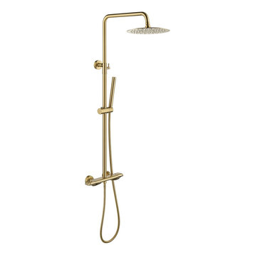 Modern Luxury Exposed Shower System Rainfall Shower Head Brushed Gold