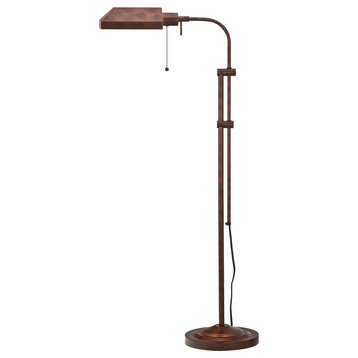 Metal Rectangular Floor Lamp With Adjustable Pole, Bronze