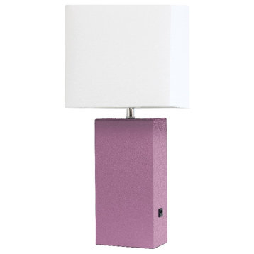 Lalia Home 21in Leather Base Table Lamp with USB Charging Port Purple