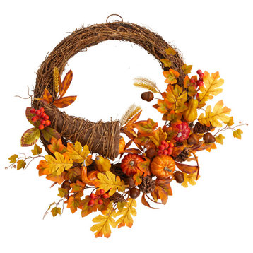 Nearly Natural 26" Autumn Artificial Cornucopia Fall Wreath