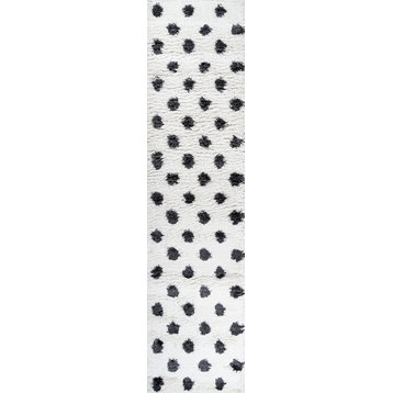 Pere Modern Charcoal Dot Shag, White/Black, 2x8