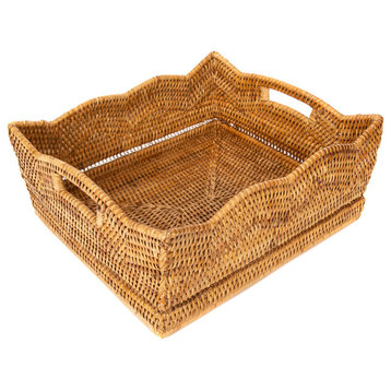 Artifacts Rattan Scallop Collection Shelf Basket, Honey Brown