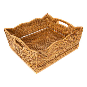 Artifacts Rattan Scallop Rectangular Basket