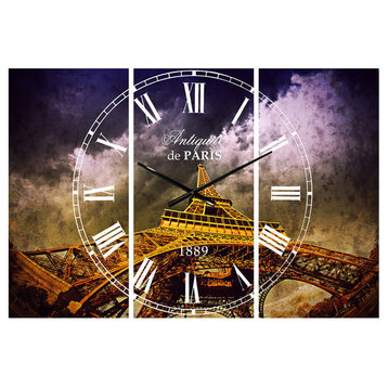 Paris Eiffel Towerand Gorgeous Sky French Country 3 Panels Metal Clock