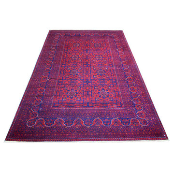 Deep and Saturated Red Afghan Khamyab Soft and Wool Hand Knotted Rug, 5'6"x8'0"