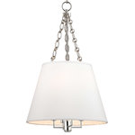 Hudson Valley Lighting - Burdett, Four Light Pendant, Polished Nickel Finish, White Faux Silk Shade - Clean-lined and smooth on the surface, closer inspection shows Burdett's sumptuous side. Making allusion to late nineteenth century opulence, we adorn the interior of Burdett's shade with richly gathered pleating. While the pendant's subdued silhouette serves a contemporary sensibility, its lavish surprise rewards close appreciation.