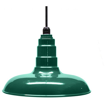 Classic Steel Powder Coated Pendant, American Made, Green, 14 Inch, Black Cord