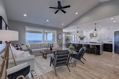 Example of a transitional living room design in Seattle