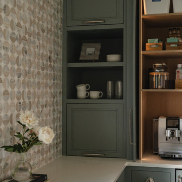 Green Pantry Cabinet Detail with Open Display Shelves