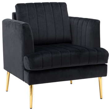 Contemporary Wooden Upholstered Armchair, Black