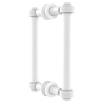 8" Back to Back Shower Door Pull With Grooved Accent, Matte White